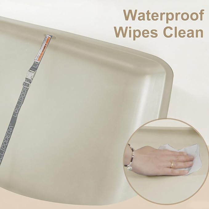 Wipeable Waterproof Baby Changing Pad, Large PU Diaper Pad for Changing Table and Dresser, Easy-Clean with Adjustable Buckle, No-Slip Bottom (Beige)
