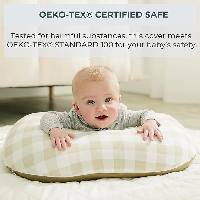 Pobibaby 1-Pack Premium Nursing Pillow Cover - Ultra Soft & Stretchy 96% Cotton, Breastfeeding Pillow Cover for Baby Boys and Girls (Gingham Khaki)