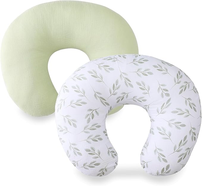 TADO MUSLIN Nursing Pillow Cover 2-Pack, 100% Organic Cotton Muslin Breastfeeding Pillow Covers, Hidden Zipper, Fits Standard U-Shaped Nursing Pillows, Machine Washable, Unisex Neutral Soft and Cute