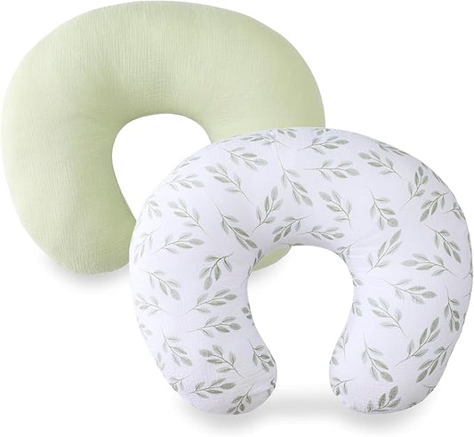TADO MUSLIN Nursing Pillow Cover 2-Pack, 100% Organic Cotton Muslin Breastfeeding Pillow Covers, Hidden Zipper, Fits Standard U-Shaped Nursing Pillows, Machine Washable, Unisex Neutral Soft and Cute