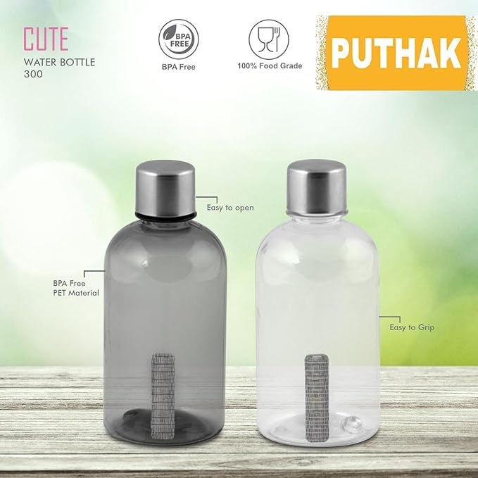 300ML Compact and portable Leak-proof design BPA-free material PET Bottles For Homemade Juice, Smoothie, Milk and Drinks, Ideal For kids and travel Pack Of 2