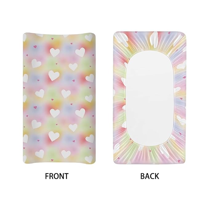 Baby Stretchy Changing Pad Cover, Breathable Changing Pad Cover for Infants and Toddles, Tie Dye Hearts Print 16 * 32 Inches