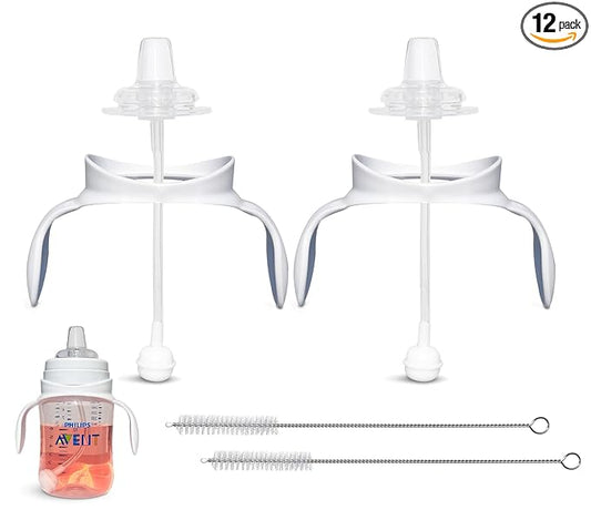 Sippy Cup Conversion Kit for Philips Avent Anti-Colic Baby Bottles 2-Count, Soft Food Grade Silicone Spout Nipples, Weighted Straw, Bottle Handles, Straw Cleaning Brush, BPA-Free 4+ months (Sippy Kit)