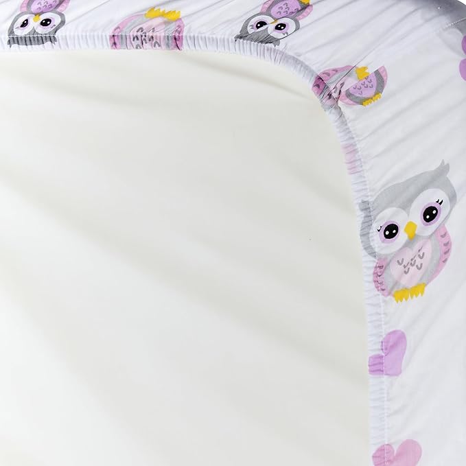 EVERYDAY KIDS 2 Pack Baby Changing Pad Covers for Girls in Solid Pink and Nature Owl Print – Fits Most Changing Table Pads; 100% Cotton Percale Weave, Breathable, Ultra Soft Changing Table Topper