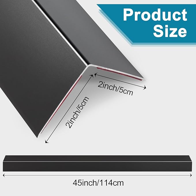 Raytano 4Pcs 45"L ×2"W Self Adhesive Black Metal Corner Protectors, Modern Aluminum Wall Corner Guards for Wall Door Furniture Cabinet Baseboard Frame Protection and Decoration (Size:45" x 2",Black)