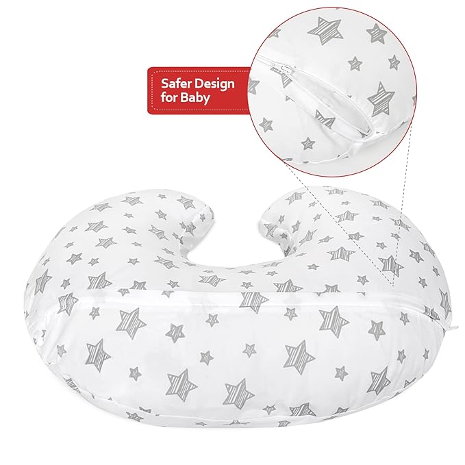 Nursing Pillow Cover for Baby Snug Fits Boppy Nursing Pillows, Super Soft, for Breastfeeding Moms, White Star