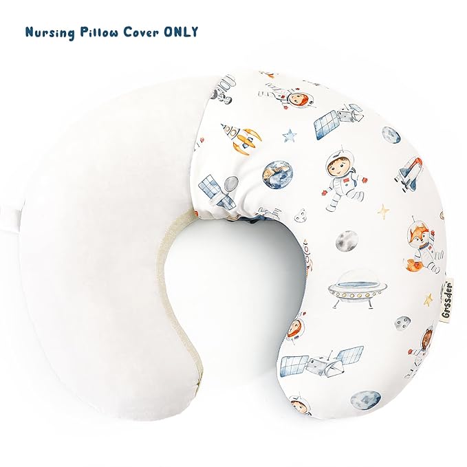 GRSSDER Reversible Nursing Pillow Cover, Ultra Soft Stretchy Minky Removable Nursing Covers Fitted for Breastfeeding Pillows Snug and Safe, Space