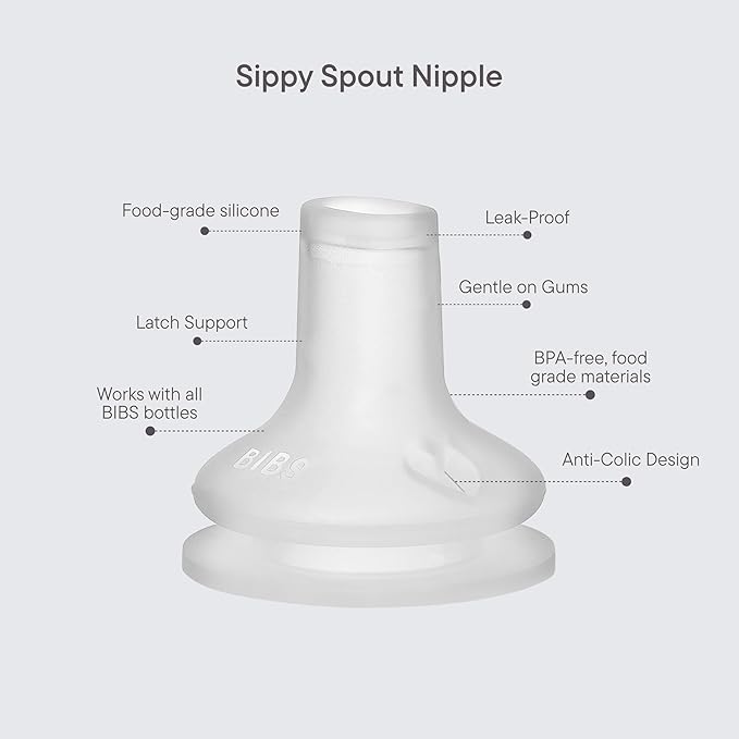 BIBS Baby Bottle Spout 2 Pack - BPA-Free, Round Silicone Nipple, Suitable for Newborns & Toddlers 6+ Months