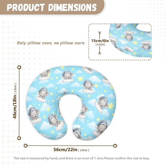Jeiento Cartoon Elephant Pillow Case Cute Elephant Nursing Pillowcase for Breastfeeding Elastic Soft Fabric U-Shaped Feeding Pillow Covers Premium Quick-Dry Fabric Cover Slipcover,for Women Newborn