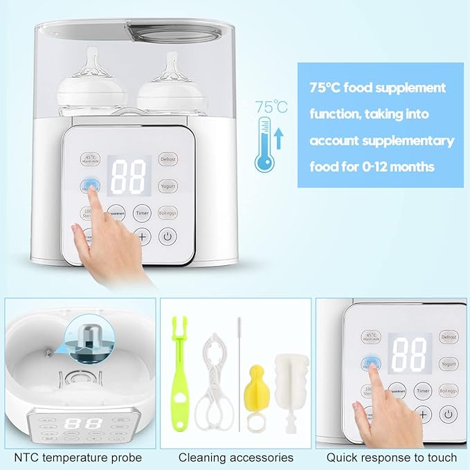 Baby Bottle Warmer, 9-in-1 Fast Baby Food Heater, Baby Breast Milk Formula Warmer for Twins, 24H Temperature Control