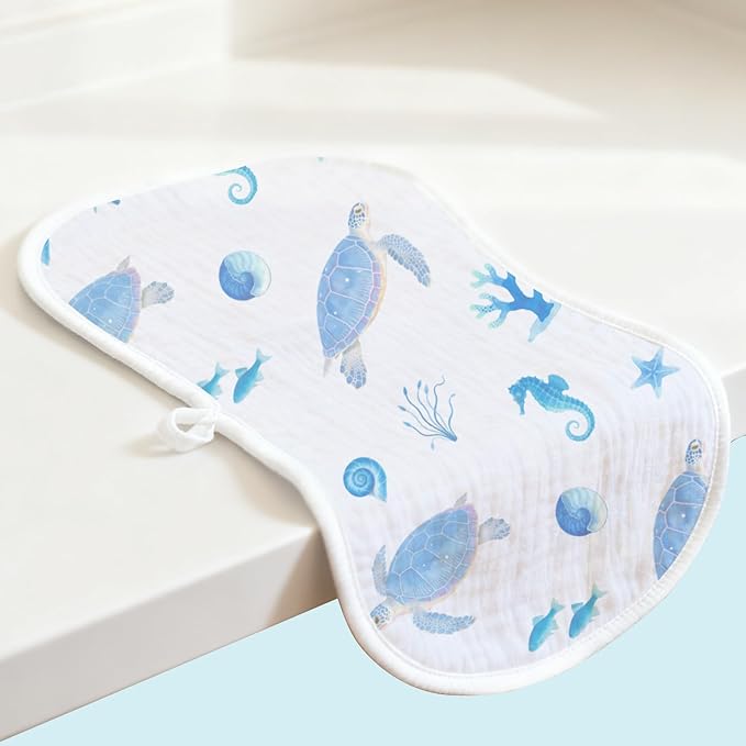 6 Pack Blue Burp Cloths Baby Boys Girls with Ocean Animals Pattern, Large Cotton Burping Clothes for Newborns Gifts Extra Soft and Absorbent 9.8X19.6inches