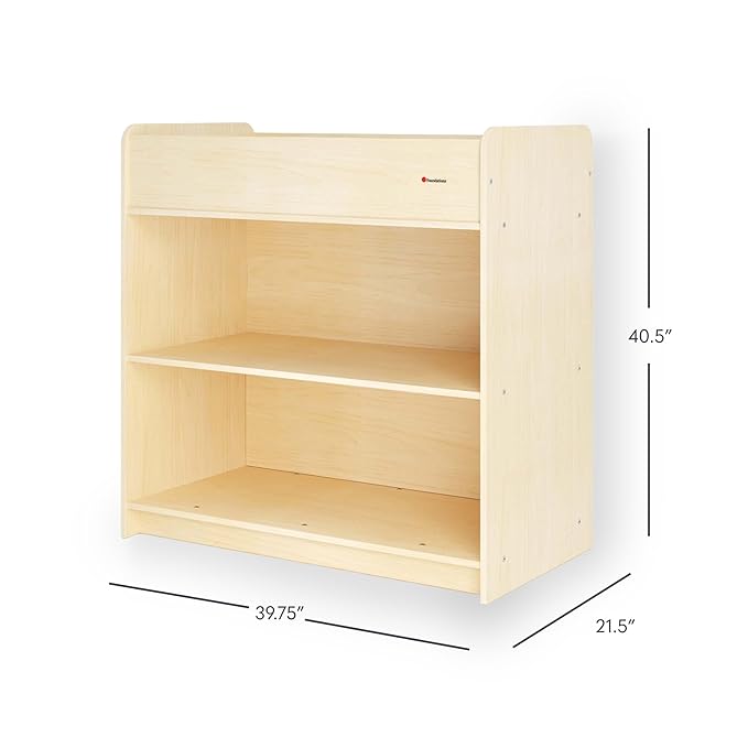 Foundations SafeStart Daycare Changing Table, Durable Wood Construction, Built-in Shelving for Ample Storage, Adjustable Safety Strap, Includes Foam Mattress Pad (Natural)