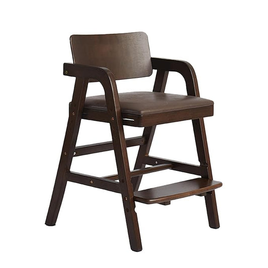 Solid Wood High Chair for Toddlers to Teens, Adjustable Height Toddler Dining Chair, Easy to Clean Toddler Highchair with PU Cushion for Dining, Studying, Step Stool, Walnut