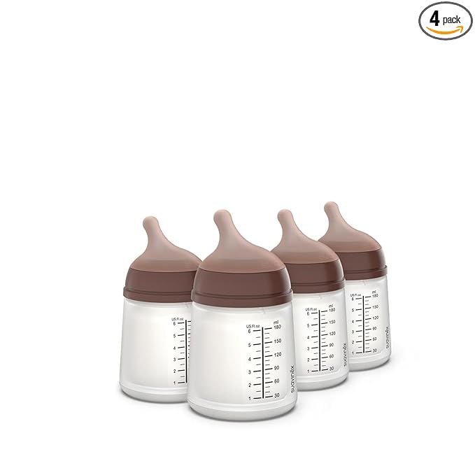 Suavinex Zero Zero Anti Colic Baby Bottle, No 1 Spanish Baby Bottle Brand, Minimizes Bottle Rejection & Nipple Confusion, Perfect for Breastfeeding Babies, 4 PK 6 oz, Deep Tone, Adaptable Flow