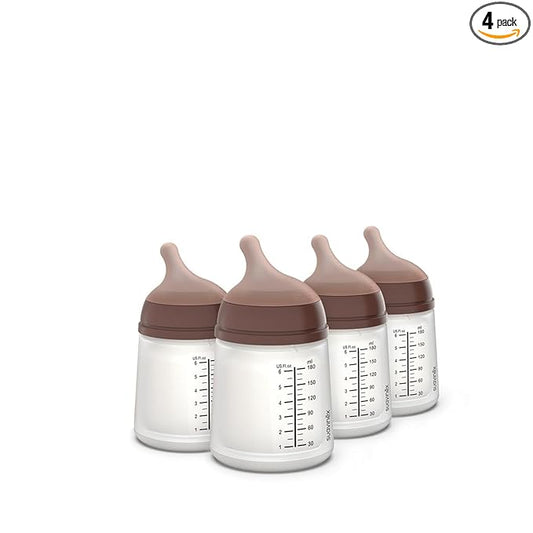 Suavinex Zero Zero Anti Colic Baby Bottle, No 1 Spanish Baby Bottle Brand, Minimizes Bottle Rejection & Nipple Confusion, Perfect for Breastfeeding Babies, 4 PK 6 oz, Deep Tone, Adaptable Flow