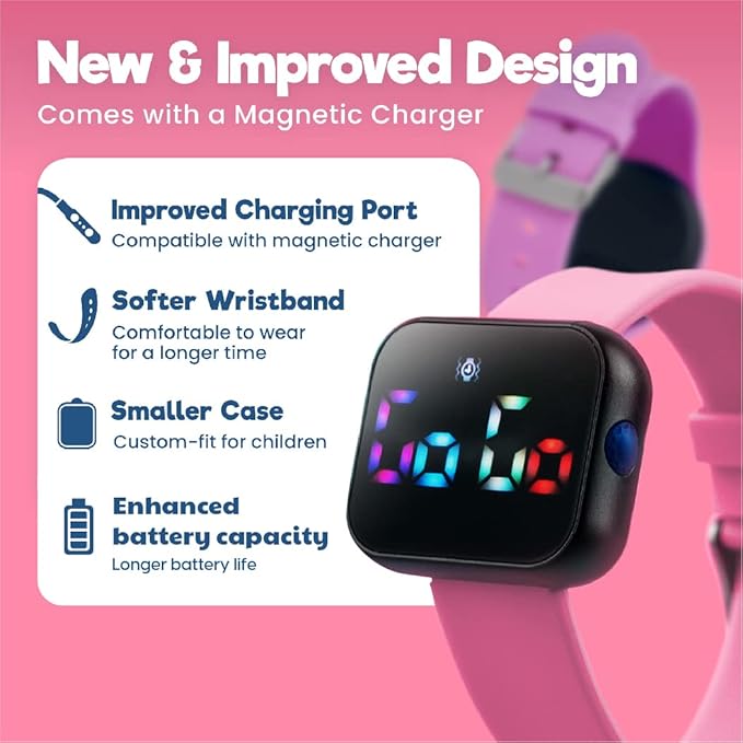 Potty Training Watch for Kids V2 – A Water Resistant Toilet Reminder Device for Boys & Girls to Train Your Toddler with Fun/Musical & Vibration Interval Reminder with Potty Training eBook (Pink)