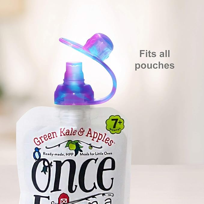 ChooMee Reusable Baby Food Pouch Starter Set, SnakPack | 4 CT, 5 oz | Includes SoftSip Pouch Tops, 2CT, Green Purple
