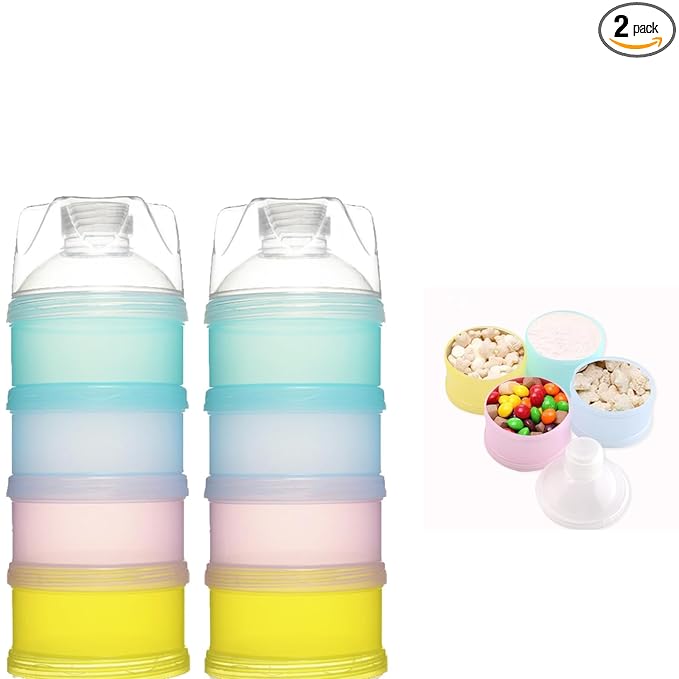 2 PCS 4 Layers Baby Milk Powder Dispenser, Milk Powder Pots,Formula Dispenser Portable Milk Powder Formula Dispenser Container Pot Box Milk Cans Snack Storage Box for Travel (Four-Color)