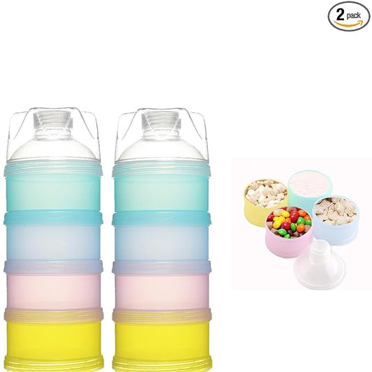 2 PCS 4 Layers Baby Milk Powder Dispenser, Milk Powder Pots,Formula Dispenser Portable Milk Powder Formula Dispenser Container Pot Box Milk Cans Snack Storage Box for Travel (Four-Color)