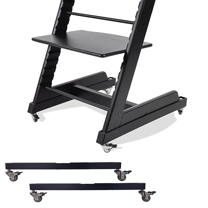 High Chair Wheels - Universal Swivel Casters for Stokke Tripp Trapp: Enhance Mobility & Convenience with 360° Silent Wheels, Safety Locks & No-Scratch Design, No-Drill Installation -Black