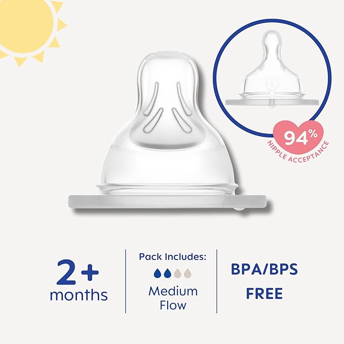 MAM Bottle Nipples Medium Flow Nipple Level 2, for 2+ Months, SkinSoft Silicone Nipples for Baby Bottles, Fits All MAM Bottles, 4 Count (Pack of 12)