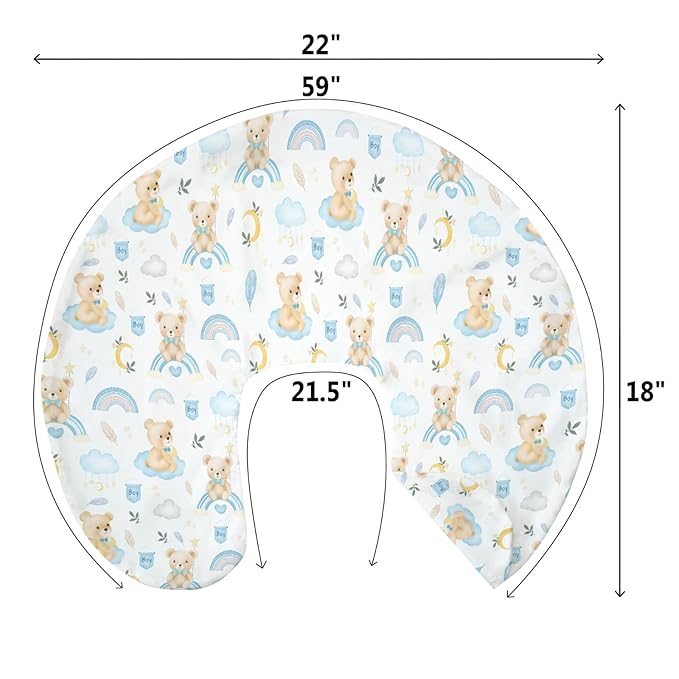 Watercolor Bear Rainbow Blue Baby Nursing Pillow Covers for Girl Boy Cute Bears Moon Stars Clouds Nursery Slipcovers for Breastfeeding Pillows Pastel Animal Soft Stretchy Cover for Newborn Infant