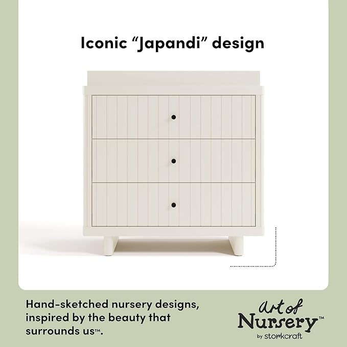 Storkcraft Kyoto 3 Drawer Chest with Topper (Frosted Oat) - GREENGUARD Gold Certified, Nursery & Kids' Bedroom Wood Chest, Interlocking Drawer System, and Easy Assembly with Pre-Installed Tracks