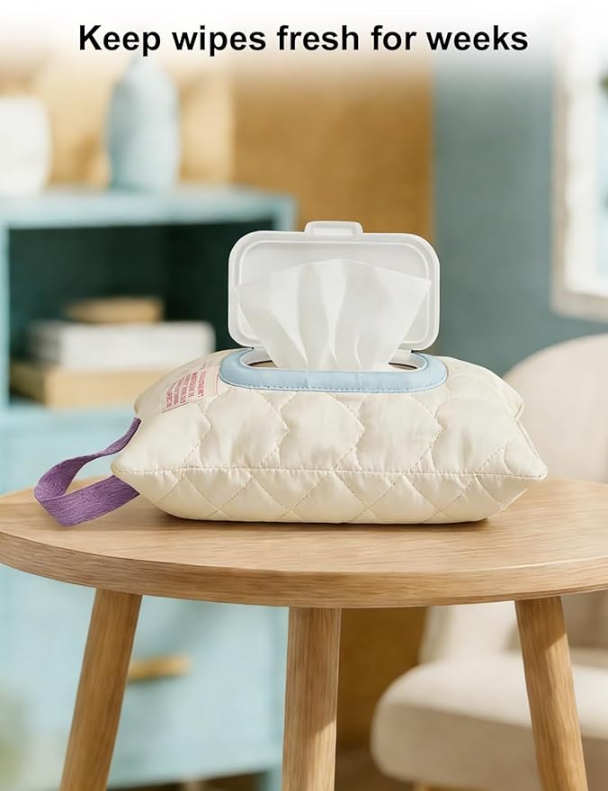 Reusable Baby Wipe Cover Fabric Quilted, Universal Size Travel-Friendly Baby Wipes Bag with Zipper Compatible with HUGGIES,WaterWipes,Pampers,Johnson and More Brands (Light Yellow)