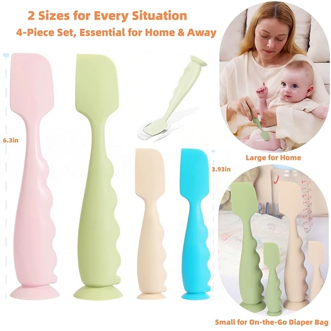 Diaper Cream Spatula with Case, 4 Pack Soft Baby Butt Spatula baby diaper cream Applicator,Silicone Diaper Rash spatula,Butt Paste spatula Brush(2 Large 2 Small with 3 Case)