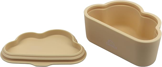 Silicone Snack & Fruits Container – Leakproof Durable and BPA-Free | for Daycare, Preschool, School, and Family Outings – Cloud design 150ML OZ (Beige latte)