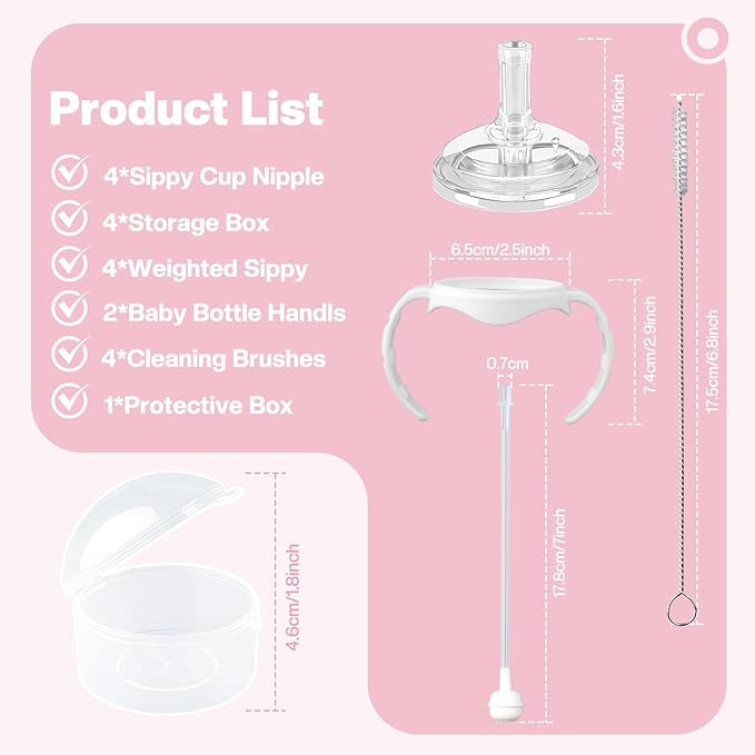 Straw Cup Conversion Kit for Dr. Brown's Wide-Neck Baby Bottles, Weighted Sippy Cup Transition Kit with Handles for Kids, [Variable Flow] [Spill-Proof] [BPA-Free], 6m+