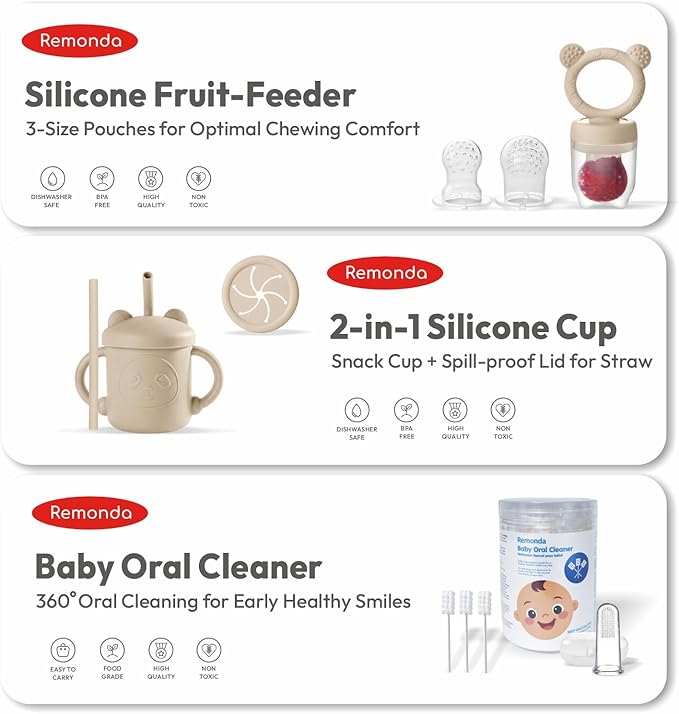 Remonda 23-Piece BPA-Free Silicone Baby Feeding Set | Extra Large Suction Plates, Toddler Bowls, Self Feeding Spoons, and More | Dishwasher Safe| Baby Led Weaning Supplies (Beige) A1