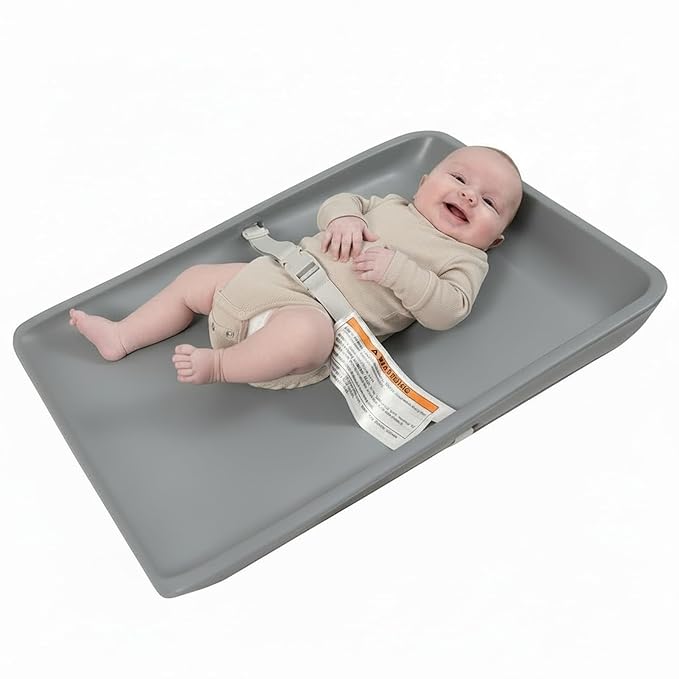 Wipeable Waterproof Baby Changing Pad, Large PU Diaper Pad for Changing Table and Dresser, Easy-Clean with Adjustable Buckle, No-Slip Bottom (Grey)