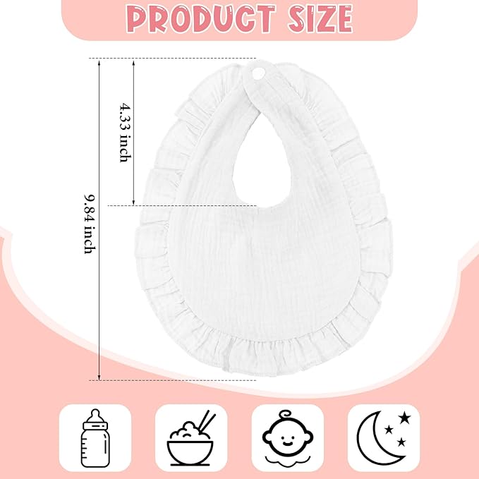 Kenning 18 Pcs Muslin Drool Baby Bibs Ruffle Absorbent Bib with Snap Button Boy Girl for Drooling Teething Infant Newborn