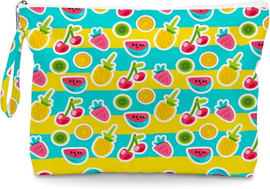 IAXIC Wet Dry Bag, Wet Bag for Swimsuit, Diaper Sunscreen Large Zipper Pouch Waterproof Pouch, Beach Bags for Women, Cherry and Orange Pattern, Gifts for Ladies Girls Friends Colleagues and Sisters