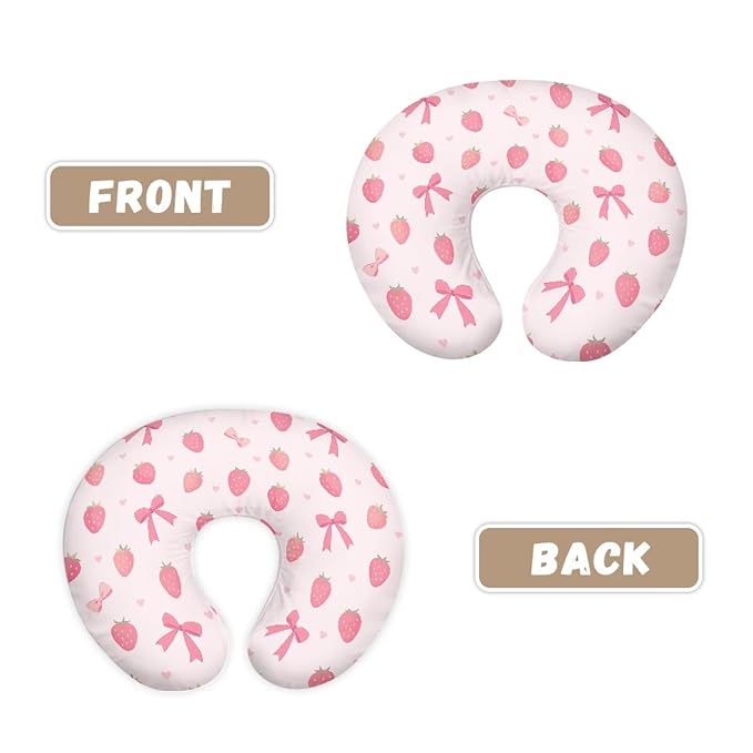 Pink Strawberry and Bow Tie Nursing Pillowcase Nursing Pillow Cover Cuddle Pillow Slipcover Detachable Nursing Pillow Protective Baby Feeding Baby Essentials