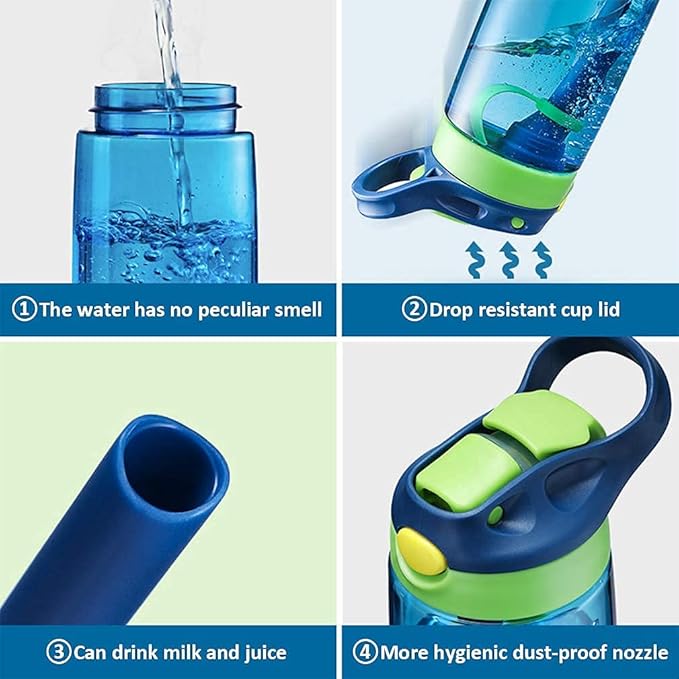 MICHLEY 16 oz Cute Water Bottle for School Kids Girls and Boys(blue)