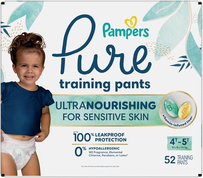 Pampers Pure Protection Training Underwear, Unisex, Size 4T5T, 52 Count, Premium, Hypoallergenic, Soft, Absorbent