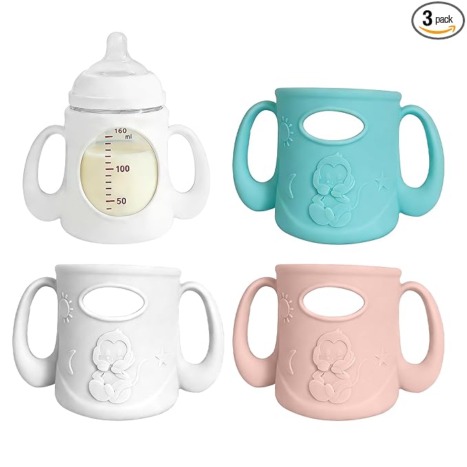 3Pack Silicone Sleeves for Pigeon Baby Bottles 5.4oz, Anti Breakage Glass Baby Bottle Holder with Handles