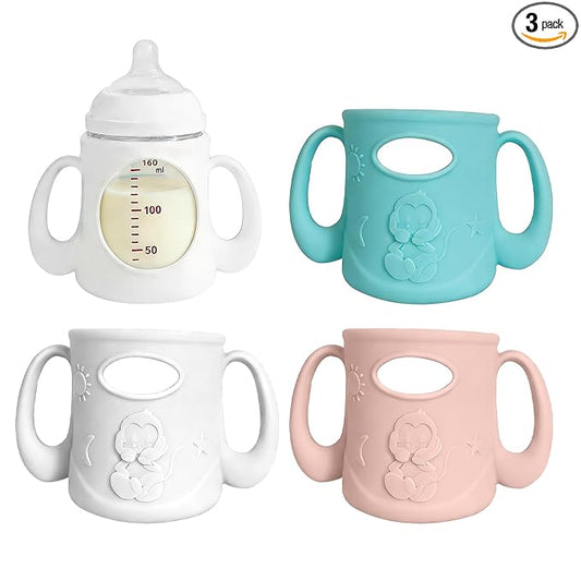 3Pack Silicone Sleeves for Pigeon Baby Bottles 5.4oz, Anti Breakage Glass Baby Bottle Holder with Handles
