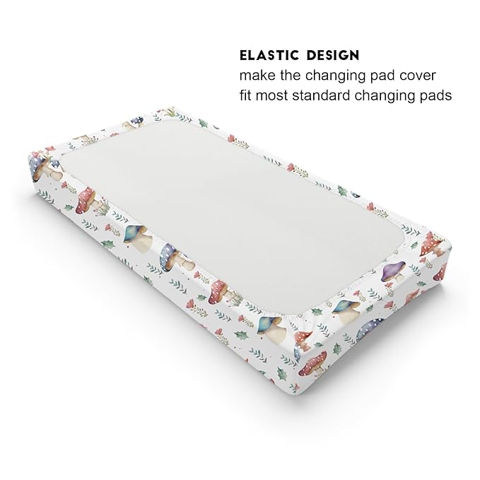 Watercolor Mushroom Forest Changing Pad Covers Colorful Mushroom Floral Leaves Baby Diaper Change Table Sheets for Boy Girl Fantasy Soft Breathable Stretch Changing Pad Table Mats 32''x16''