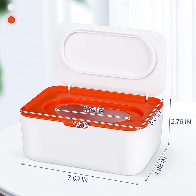 Flenpptly Baby Wipes Dispenser, Wipes Case Baby Wipe Holder Keeps Wipes Fresh, Non-Slip, Easy Open & Close (Orange)
