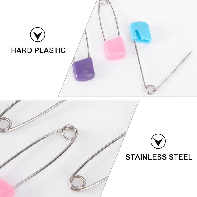 Milisten Breadhead Pins 50 Pcs Plastic Head Safety Diaper Pins 2.16 Inch Fasteners for Baby Cloth Diapers and Crafts