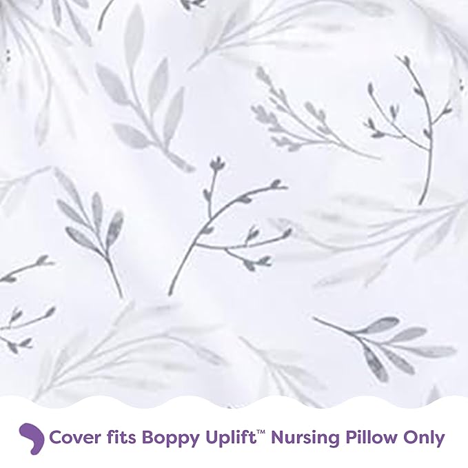 Boppy Uplift Nursing Pillow Cover - Soft Washable Microfiber Bottle & Breastfeeding Pillow Cover with Belt (Uplift Feeding Pillow Sold Separately) - Gray Gentle Leaves