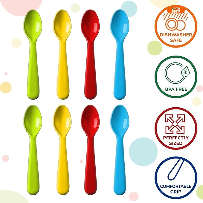 Plaskidy Plastic Toddler Spoons - Set of 16 Kids Spoons BPA Free/Dishwasher Safe
