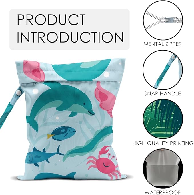 Wet Bag for Swimsuit Pool Travel Baby Cloth Diapers Dirty Yoga Gym Clothes Beach Bags Summer Gifts for Women Men Beach Vacation Essentials Sea Blue Waterproof Wet Dry Bag Travel Laundry Bags