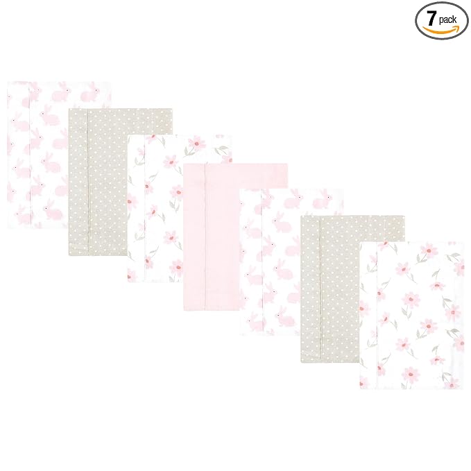 Hudson Baby Unisex Baby Flannel Burp Cloth 7pk, Pink Honey Bunny, One Size