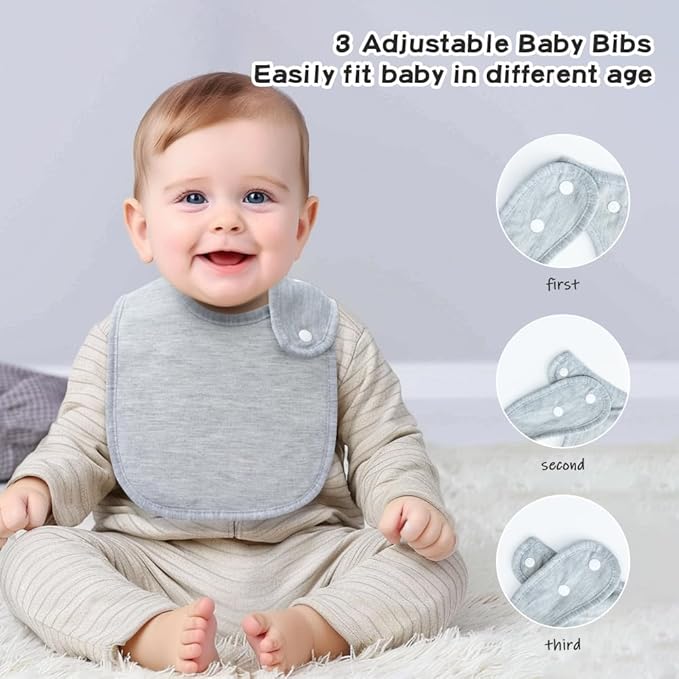 8 Pack Baby Bibs Unisex Adjustable with Snaps Ultra Soft Absorbent Drooling Teething for Boys and Girls