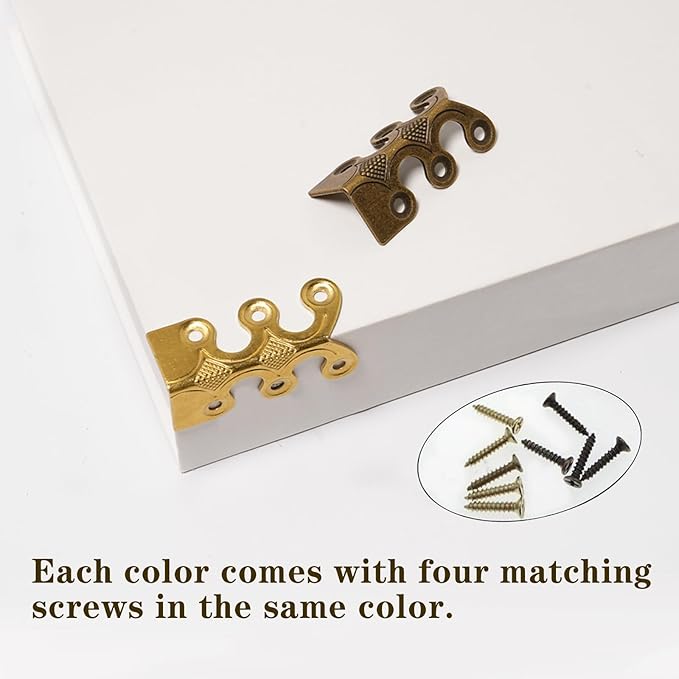 4 Pcs Solid Brass Baseboard Corner Protectors, Vintage Metal Skirting Board Corner Protectors, Table Corner Edge Cover Safety Bracket with Screws. (Brass)
