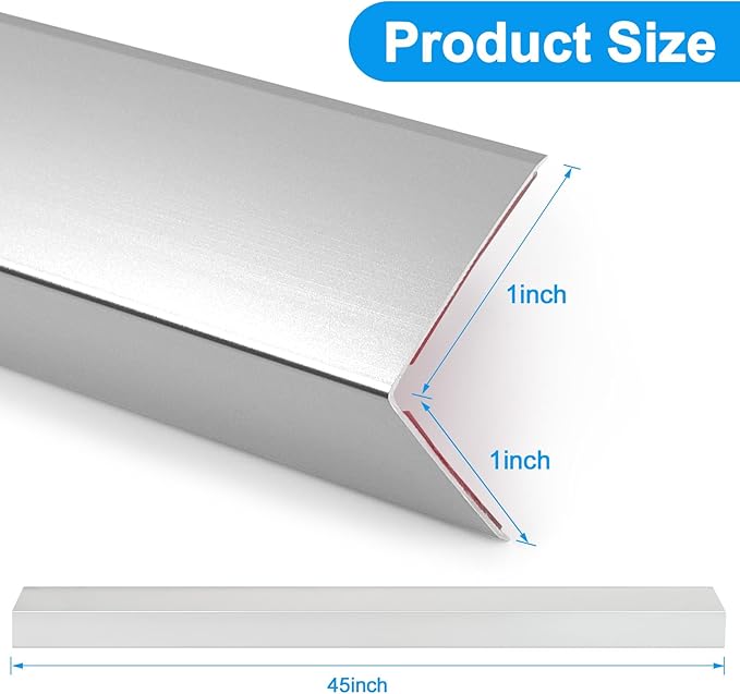 8Pack Aluminum Metal Corner Protector, 45″x 1″ Peel and Stick L Molding Corner Guards with 90° Angle, for Wall Door Frame Cabinet Furniture Baseboard Protection and Decoration (Silver)